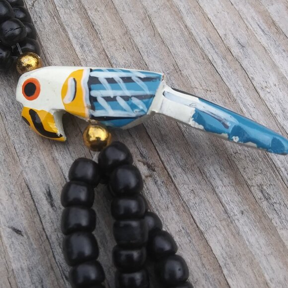Vintage Hand Painted Wood Parrot Beaded Necklace  Fun Playful Boho Tropical - Picture 15 of 16